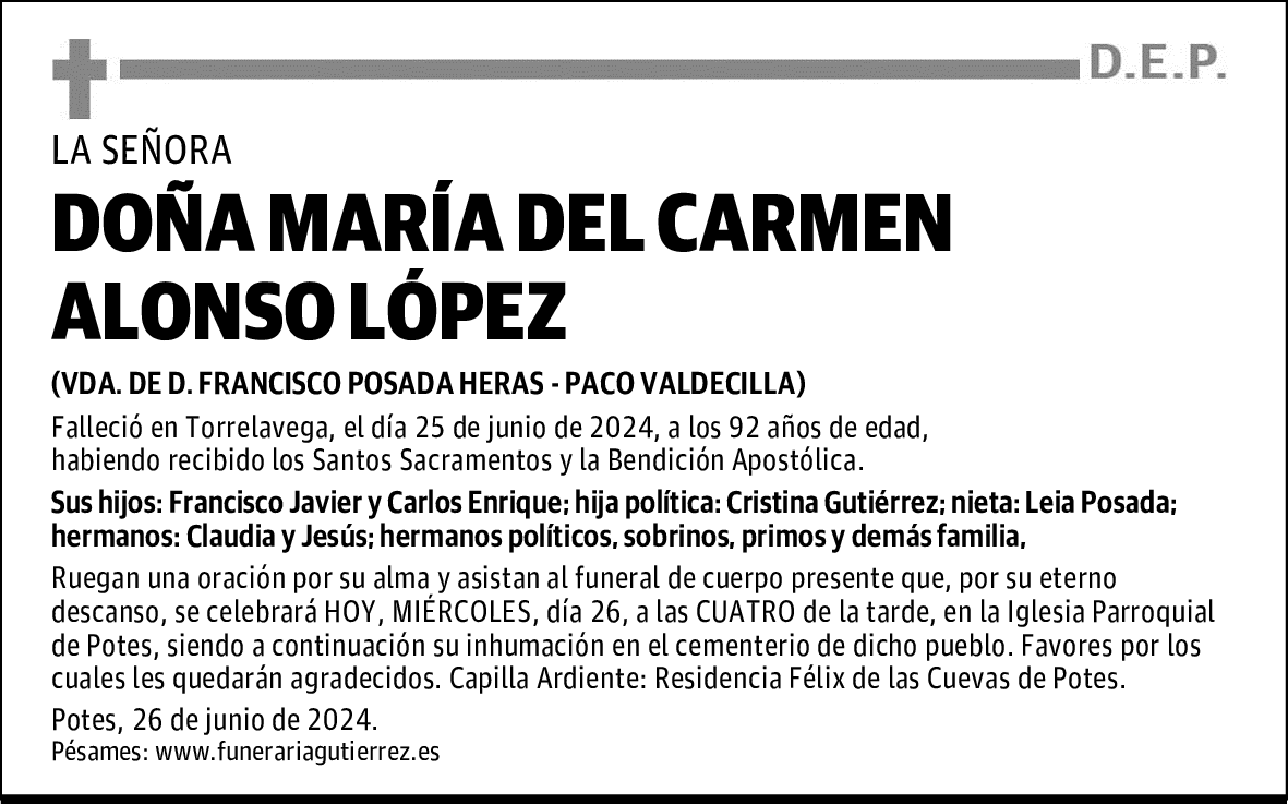 DOÑA MARÍA DEL CARMEN ALONSO LÓPEZ