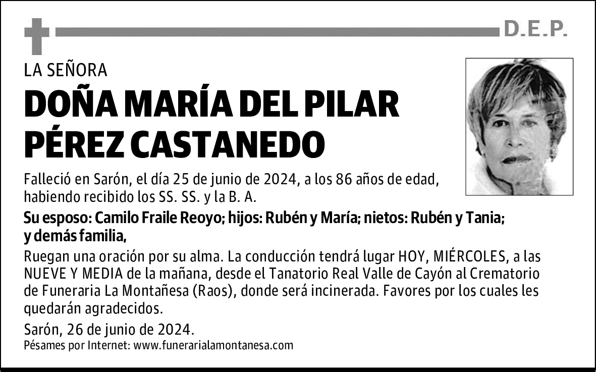 DOÑA MARÍA DEL PILAR PÉREZ CASTANEDO