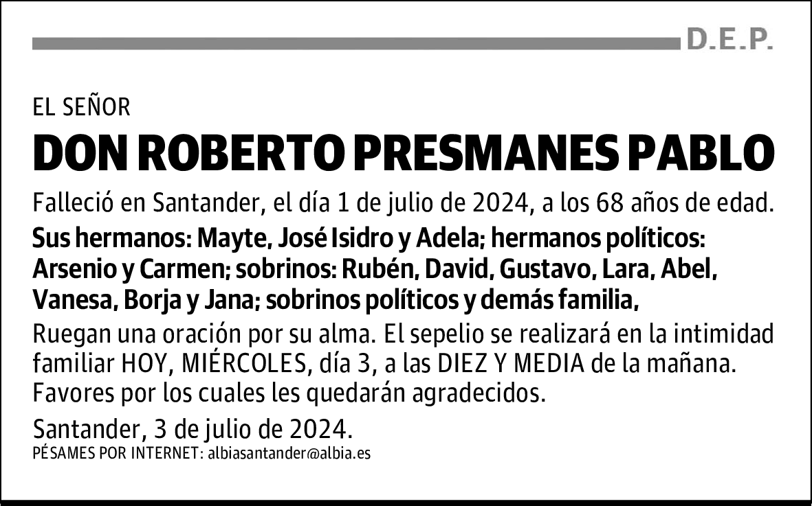DON ROBERTO PRESMANES PABLO