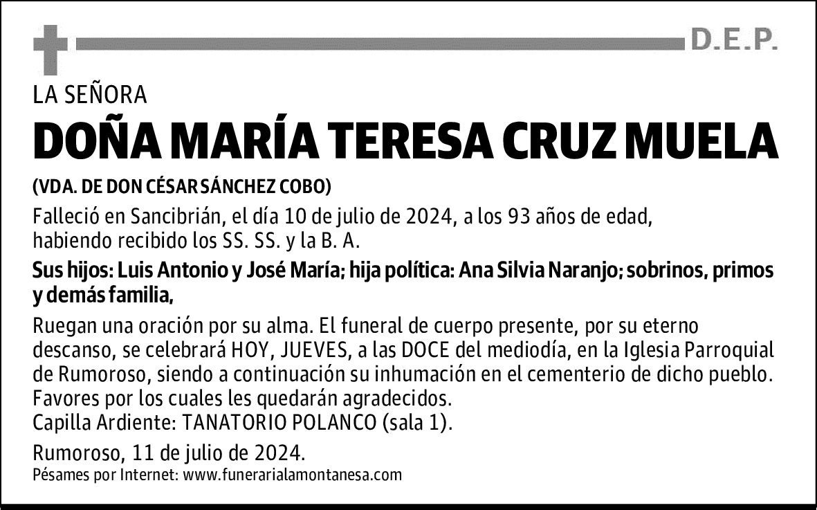DOÑA MARÍA TERESA CRUZ MUELA
