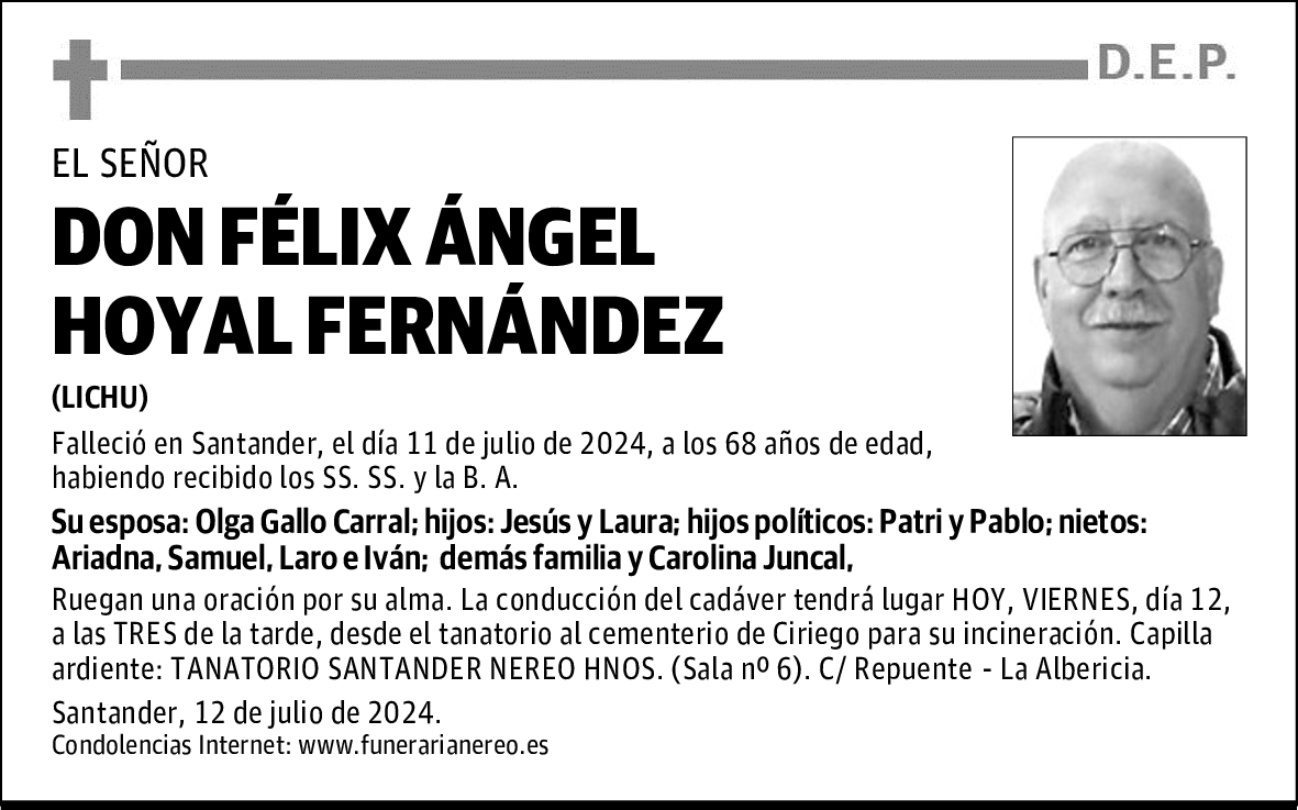DON FÉLIX ÁNGEL HOYAL FERNÁNDEZ