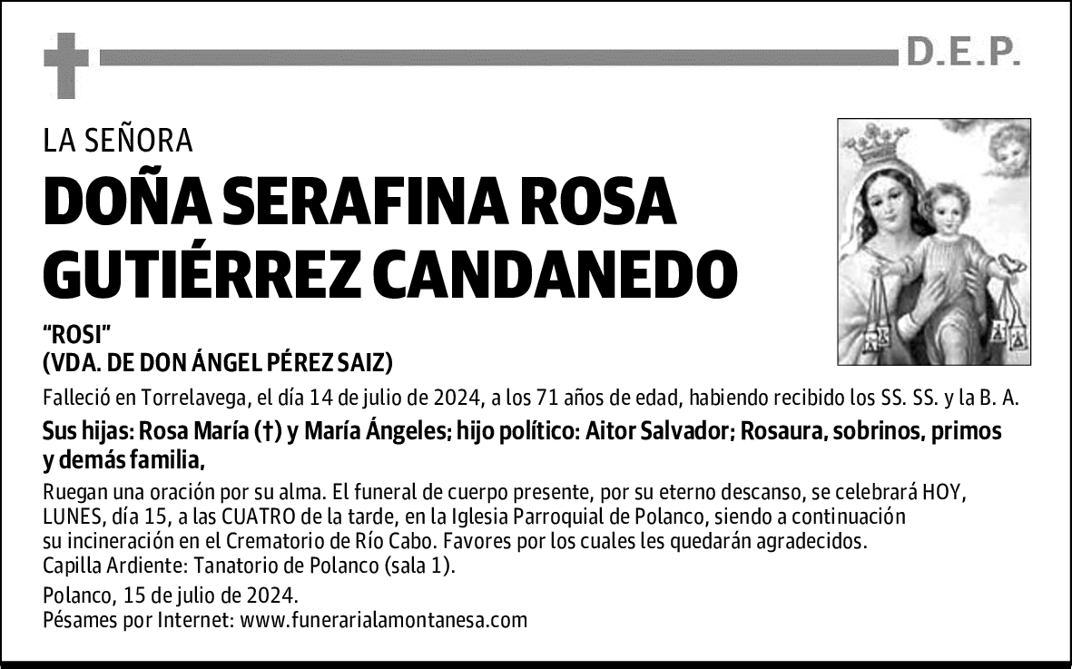 DOÑA SERAFINA ROSA GUTIÉRREZ CANDANEDO