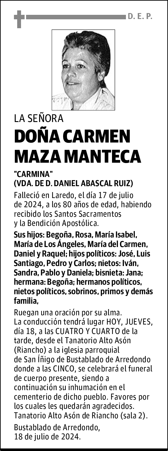DOÑA CARMEN MAZA MANTECA