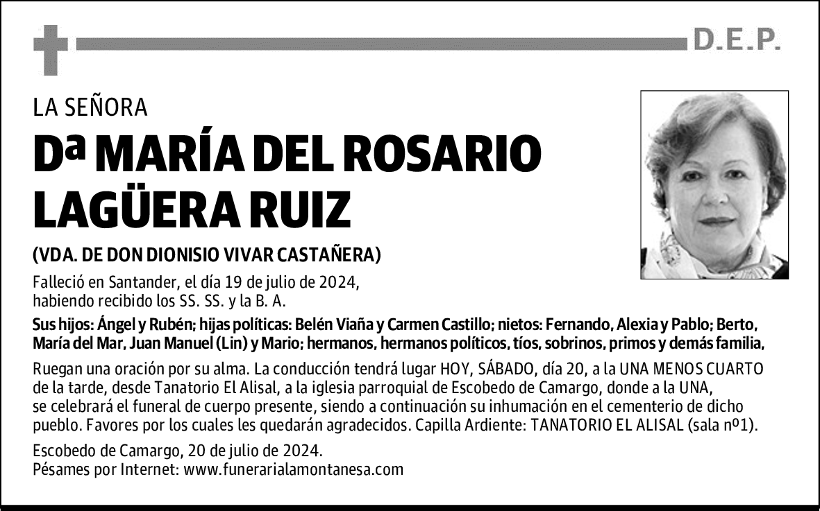 DOÑA MARÍA DEL ROSARIO LAGÜERA RUIZ