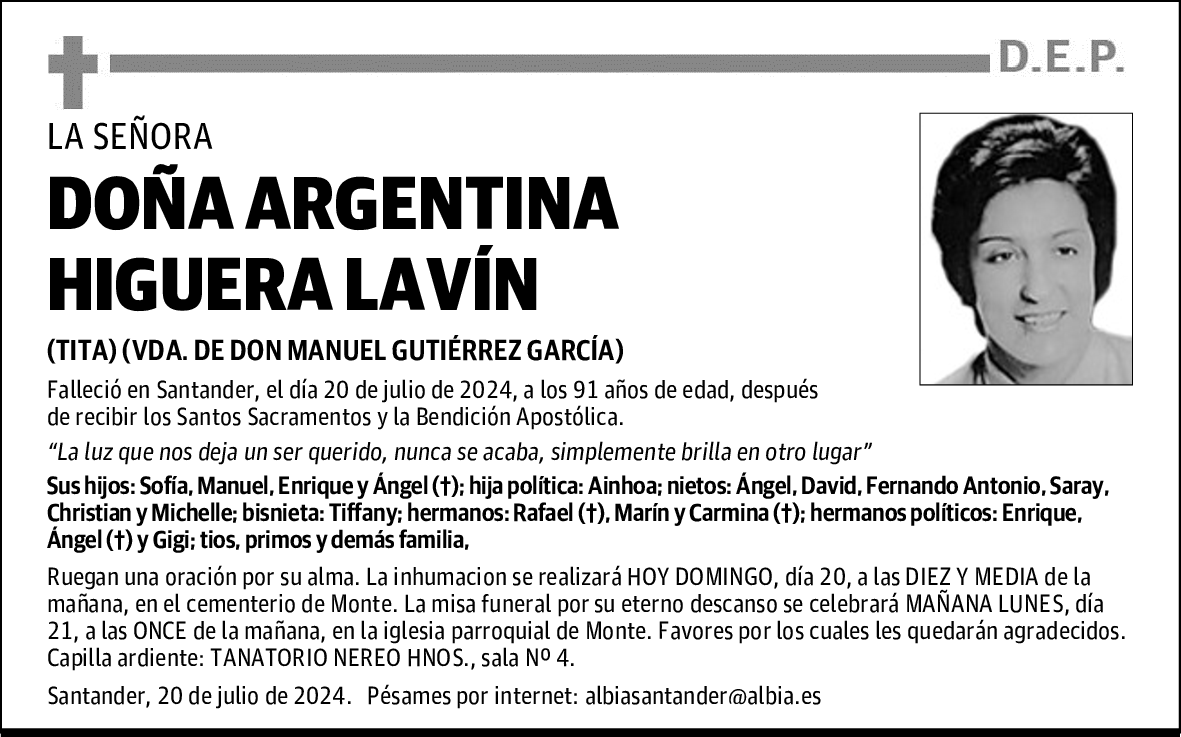 DOÑA ARGENTINA HIGUERA LAVÍN