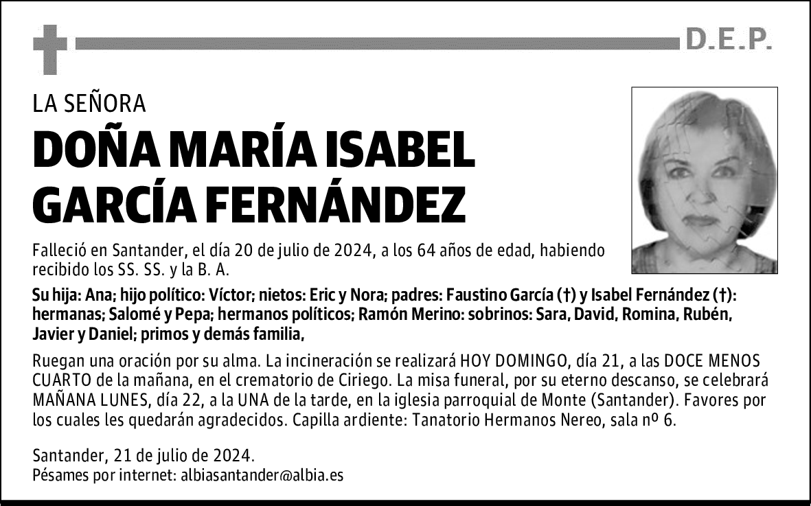 DOÑA MARÍA ISABEL GARCÍA FERNÁNDEZ
