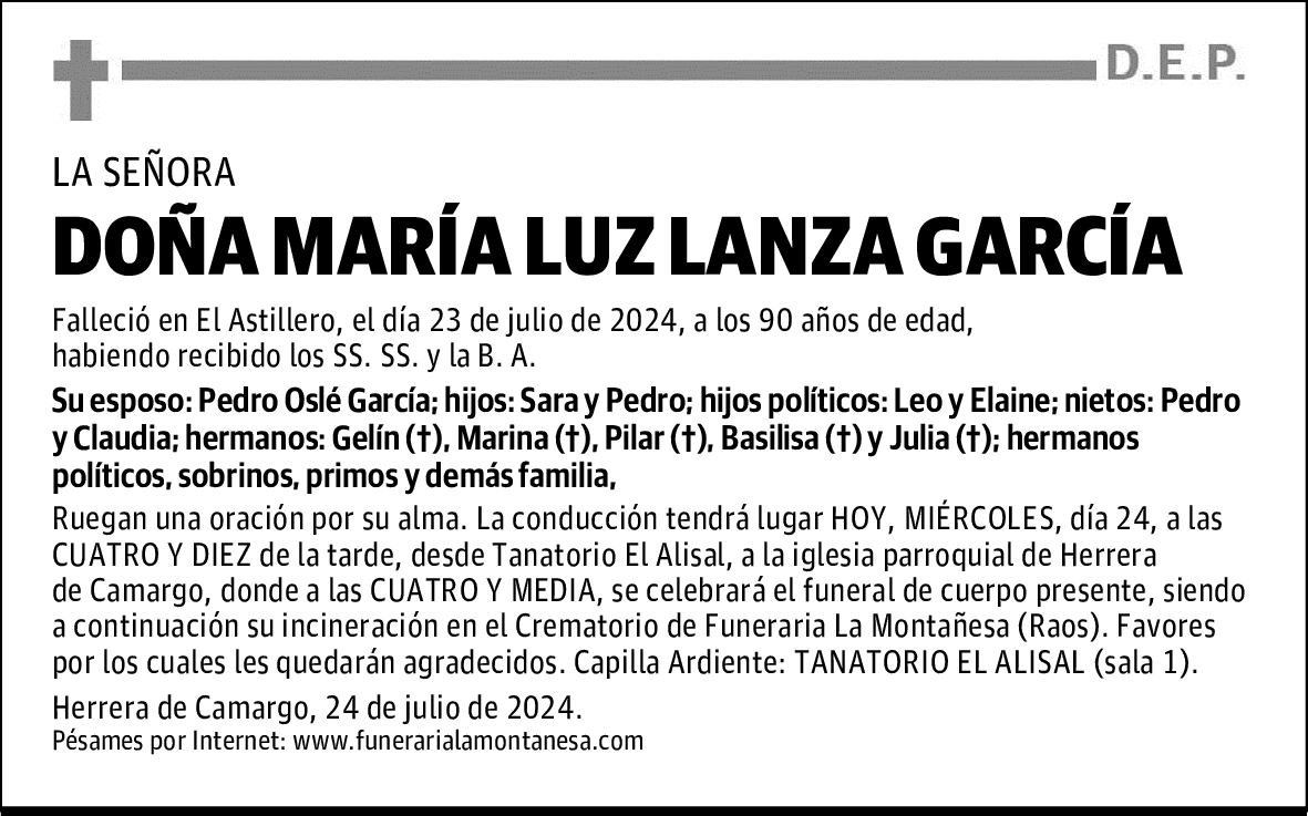DOÑA MARÍA LUZ LANZA GARCÍA