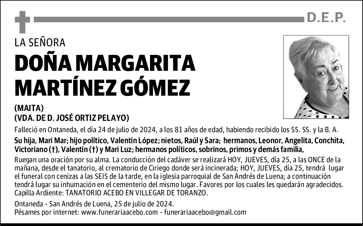 DOÑA MARGARITA MARTÍNEZ GÓMEZ