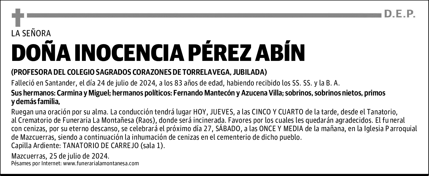 DOÑA INOCENCIA PÉREZ ABÍN