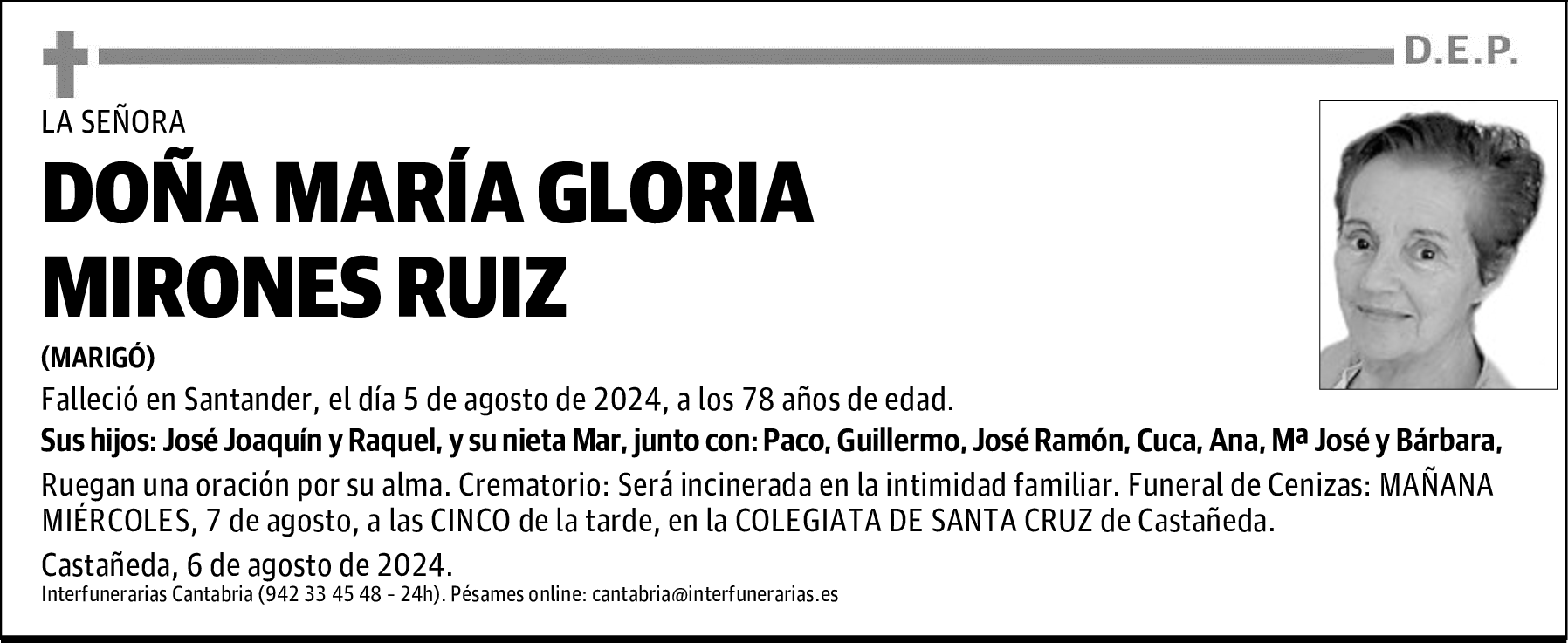DOÑA MARÍA GLORIA MIRONES RUIZ