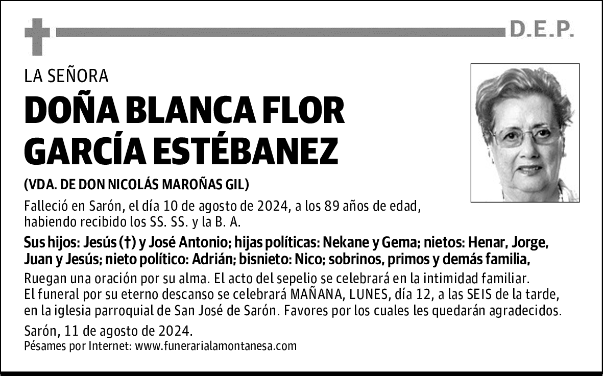 DOÑA BLANCA FLOR GARCÍA ESTÉBANEZ