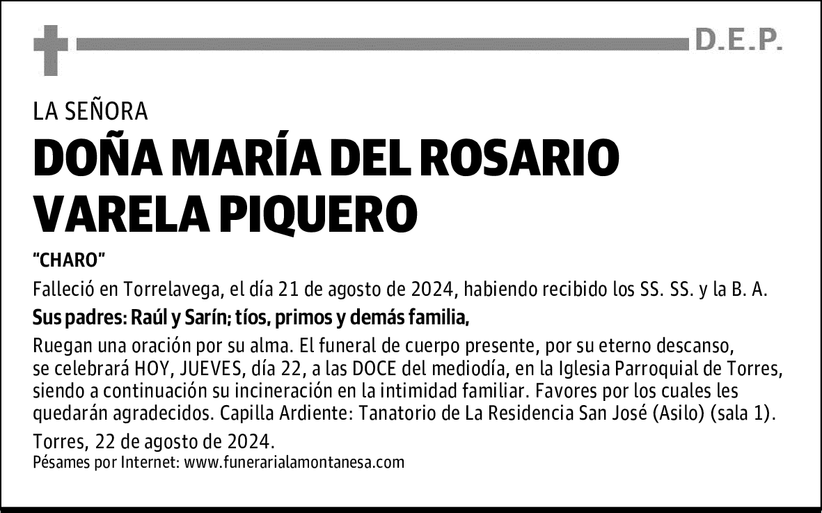 DOÑA MARÍA DEL ROSARIO VARELA PIQUERO