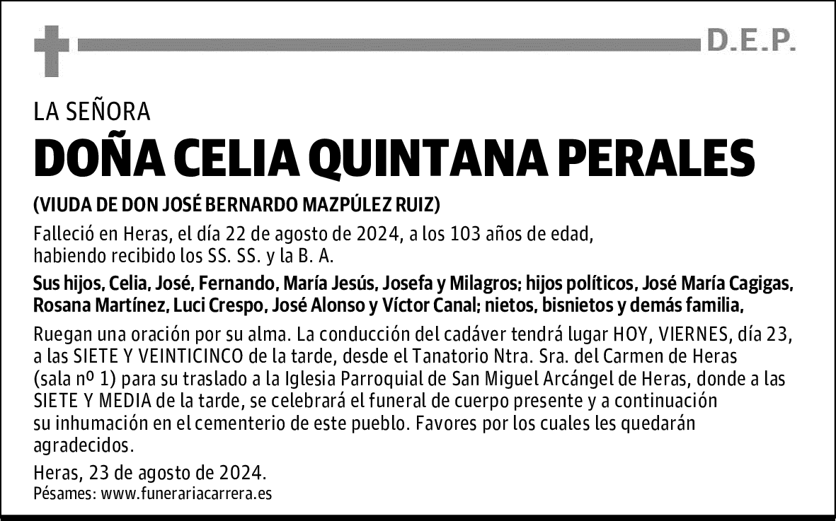 DOÑA CELIA QUINTANA PERALES