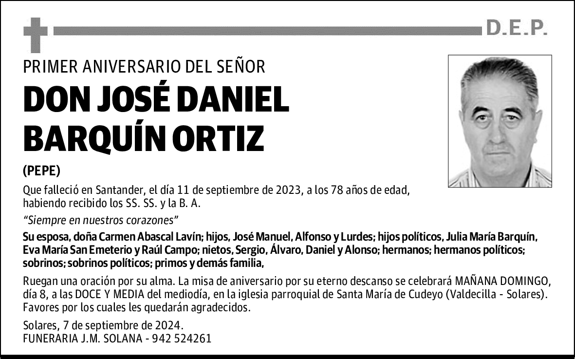DON JOSÉ DANIEL BARQUÍN ORTIZ