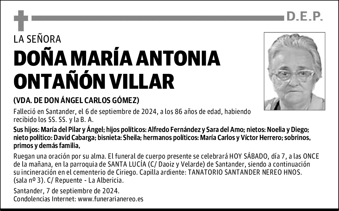 DOÑA MARÍA ANTONIA ONTAÑÓN VILLAR