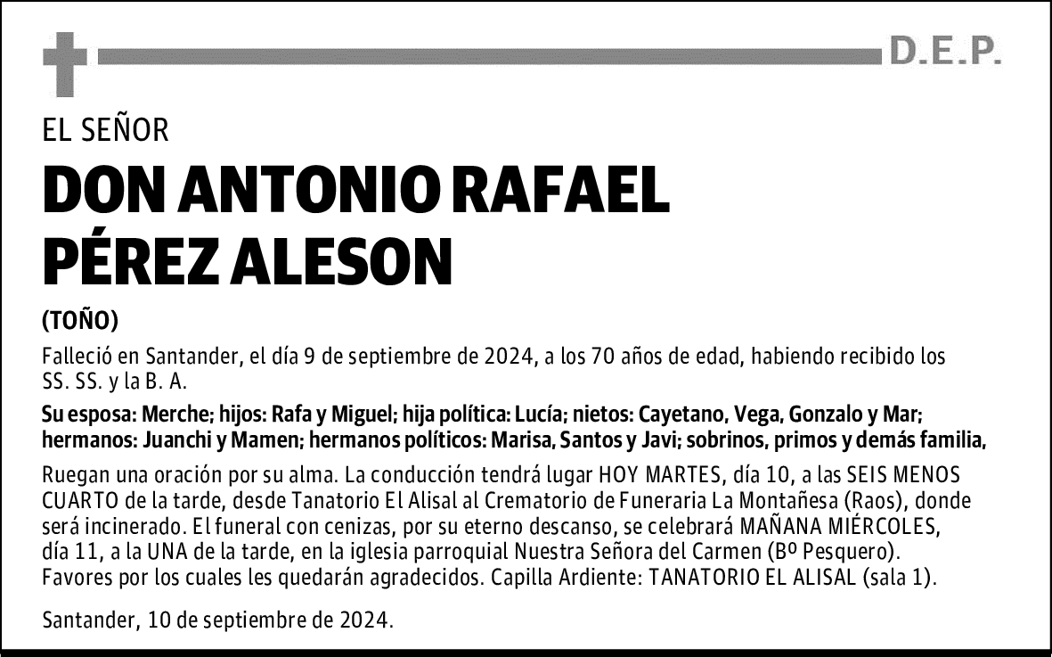 DON ANTONIO RAFAEL PÉREZ ALESON