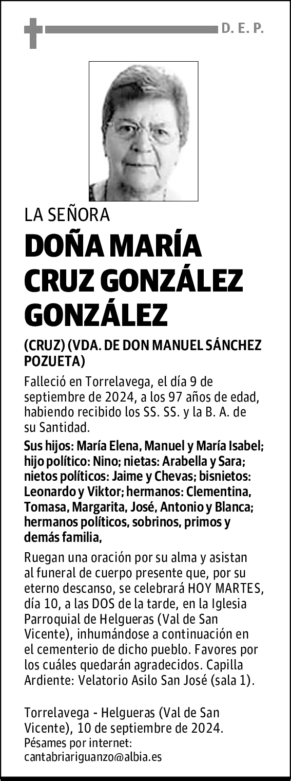 DOÑA MARÍA CRUZ GONZÁLEZ GONZÁLEZ