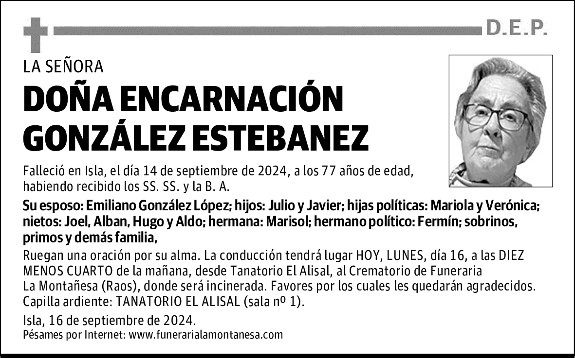 DOÑA ENCARNACIÓN GONZÁLEZ ESTEBANEZ