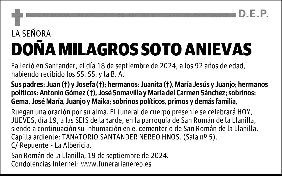DOÑA MILAGROS SOTO ANIEVAS