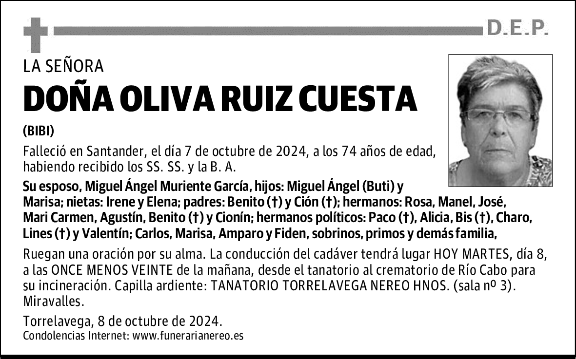 DOÑA OLIVA RUIZ CUESTA