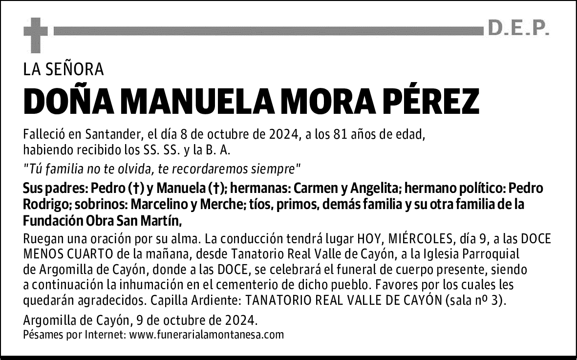 DOÑA MANUELA MORA PÉREZ