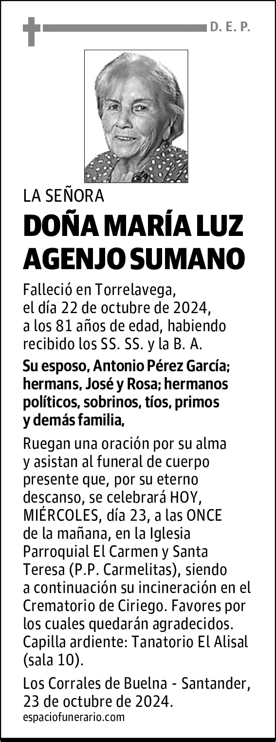 DOÑA MARÍA LUZ AGENJO SUMANO