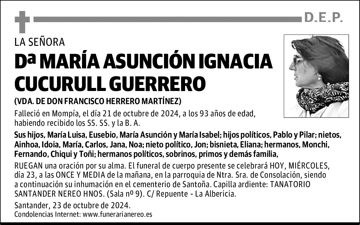 DOÑA MARÍA ASUNCIÓN IGNACIA CUCURULL GUERRERO