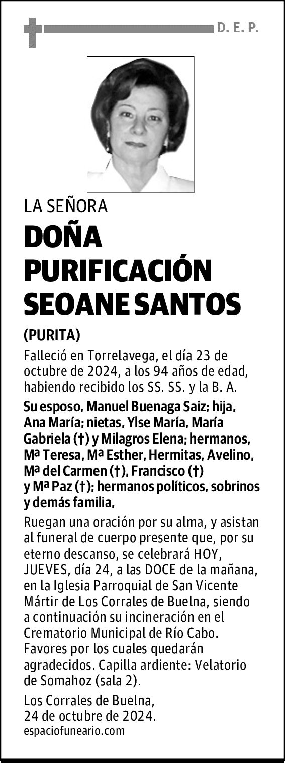 DOÑA PURIFICACIÓN SEOANE SANTOS