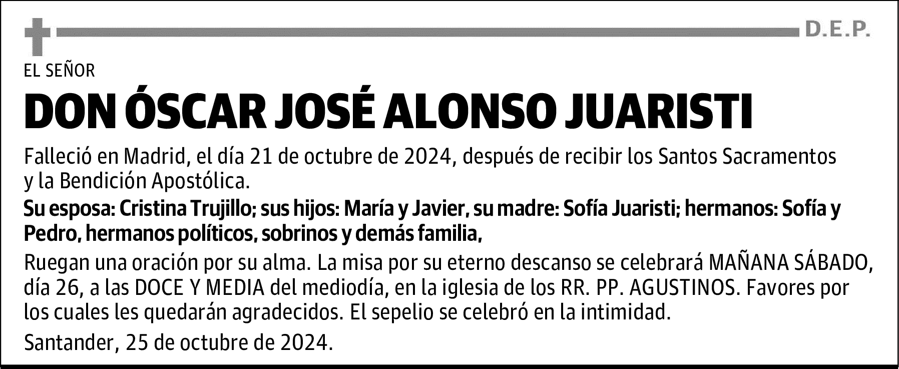 DON ÓSCAR JOSÉ ALONSO JUARISTI
