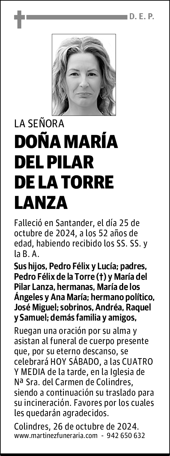 DOÑA MARÍA DEL PILAR DE LA TORRE LANZA