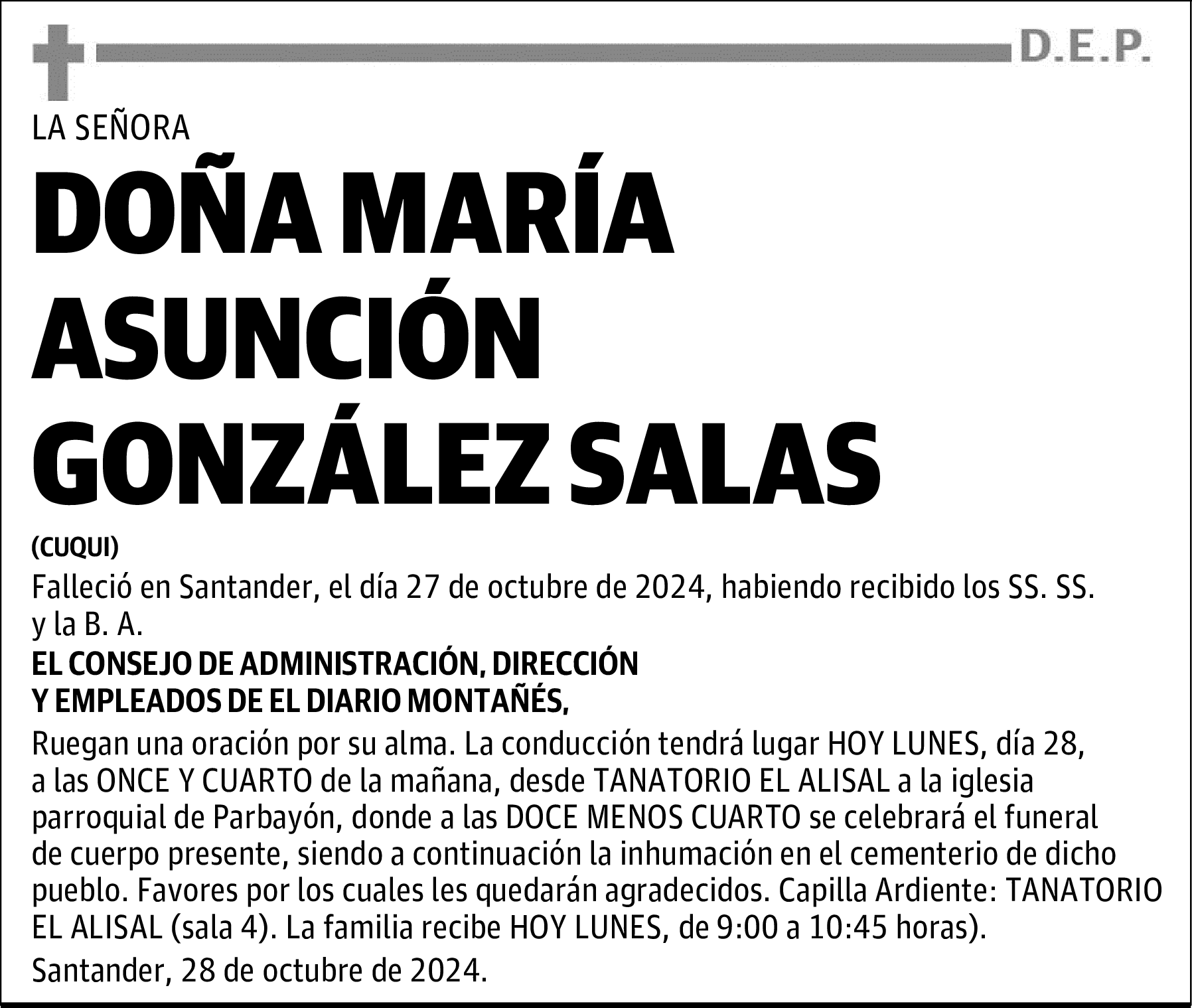 DOÑA MARÍA ASUNCIÓN GONZÁLEZ SALAS