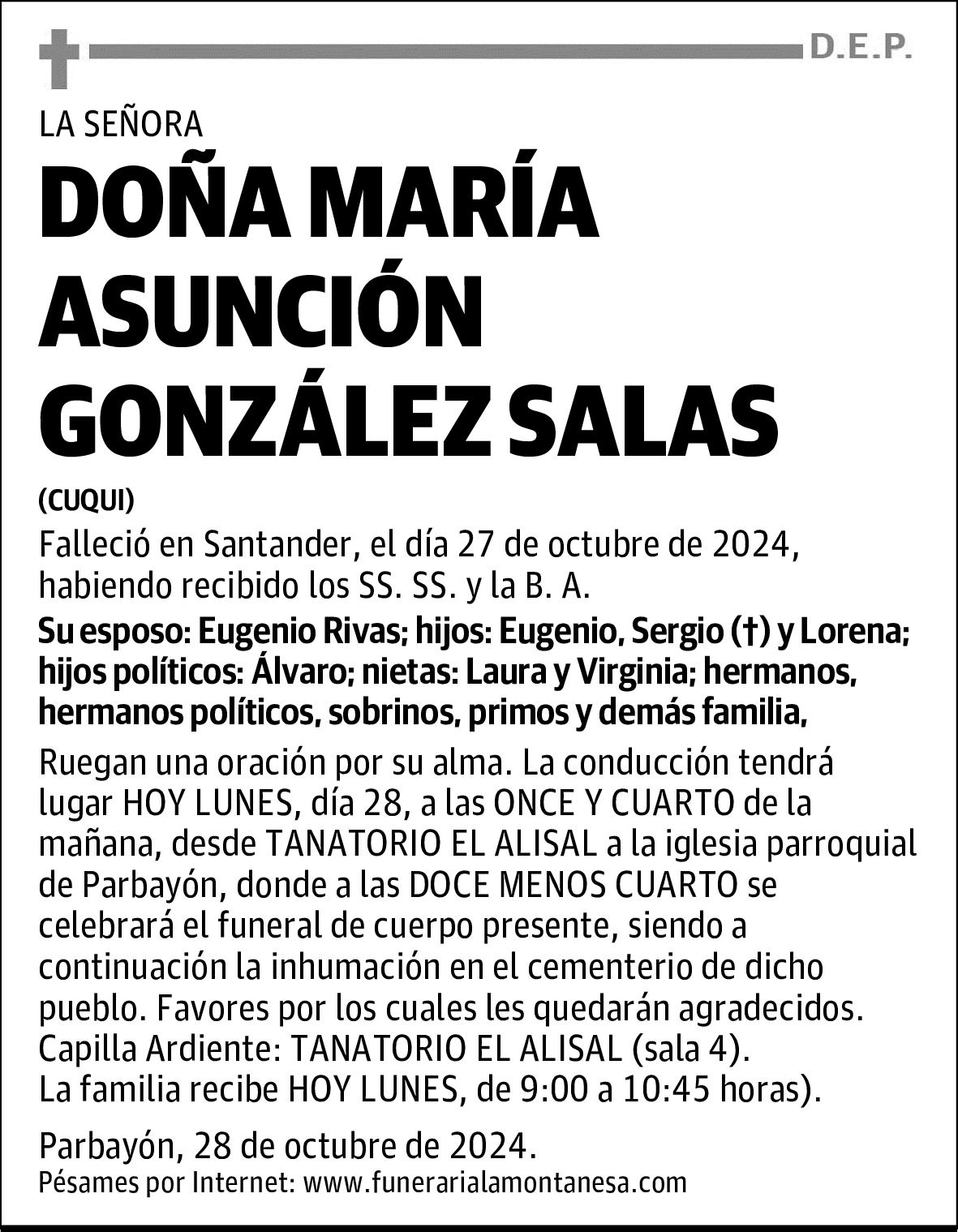 DOÑA MARÍA ASUNCIÓN GONZÁLEZ SALAS