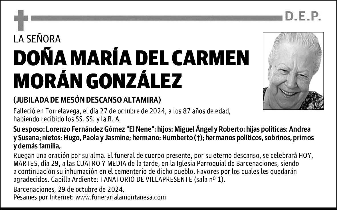 DOÑA MARÍA DEL CARMEN MORÁN GONZÁLEZ