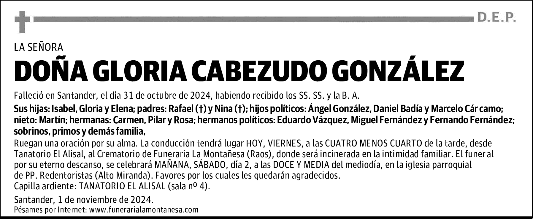 DOÑA GLORIA CABEZUDO GONZÁLEZ