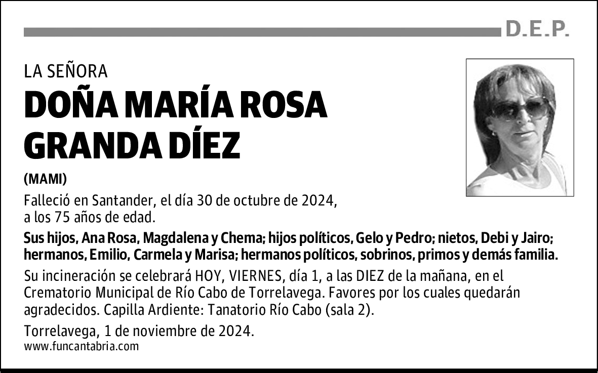 DOÑA MARÍA ROSA GRANDA DÍEZ