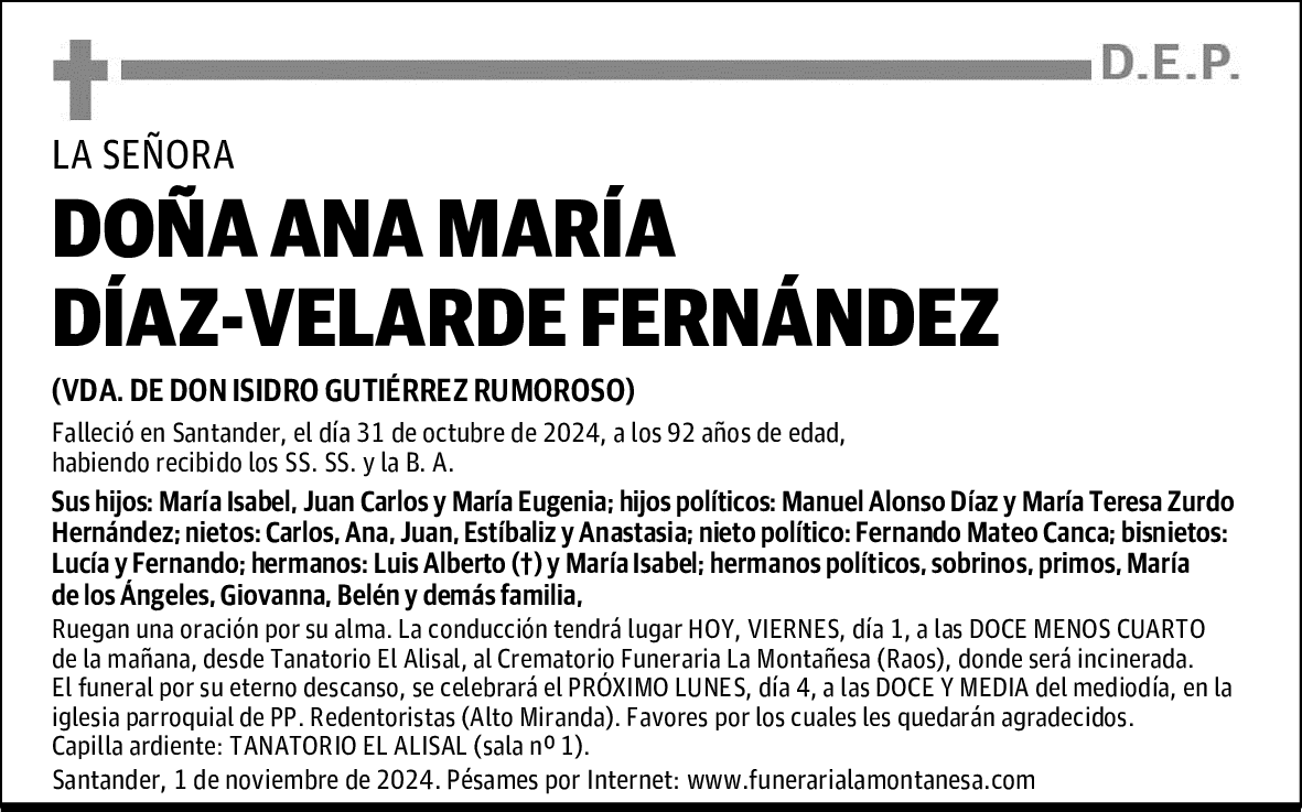 DOÑA ANA MARÍA DÍAZ-VELARDE FERNÁNDEZ