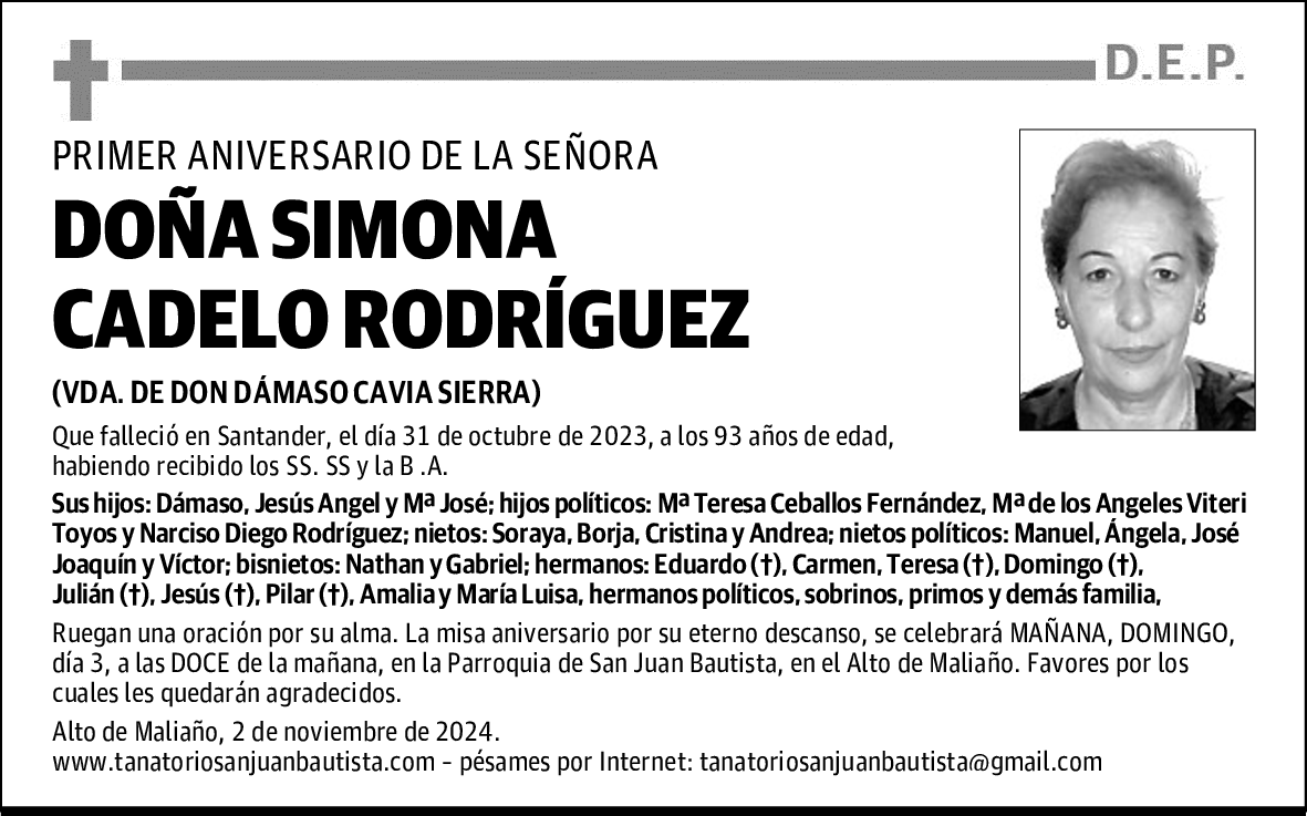 DOÑA SIMONA CADELO RODRÍGUEZ