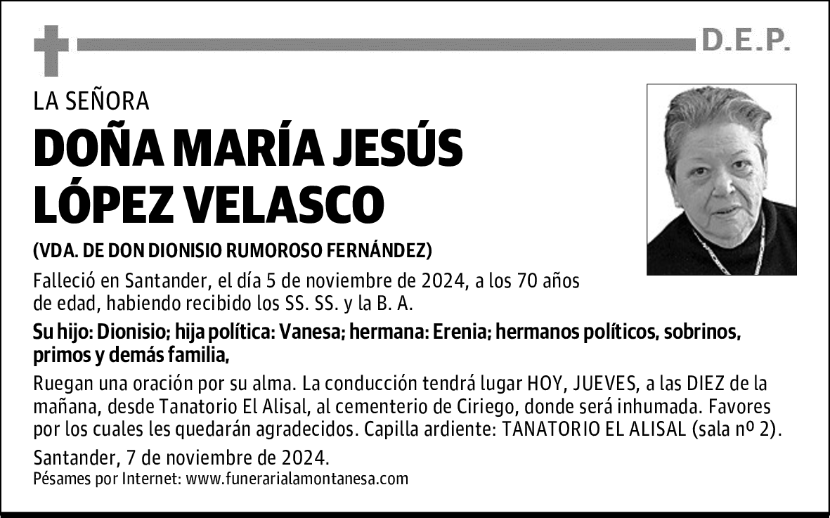 DOÑA MARÍA JESÚS LÓPEZ VELASCO