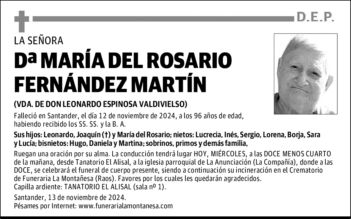 DOÑA MARÍA DEL ROSARIO FERNÁNDEZ MARTÍN