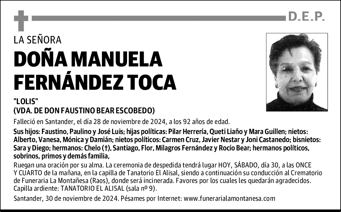 DOÑA MANUELA FERNÁNDEZ TOCA