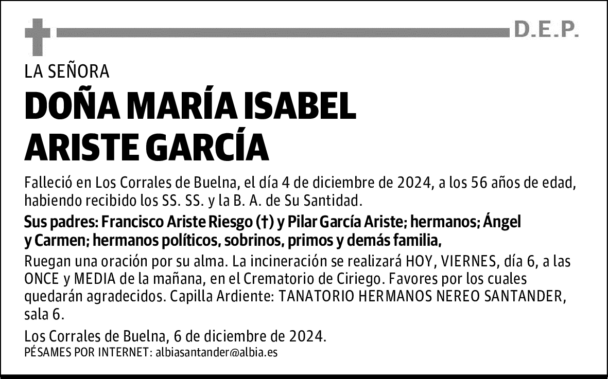 DOÑA MARÍA ISABEL ARISTE GARCÍA
