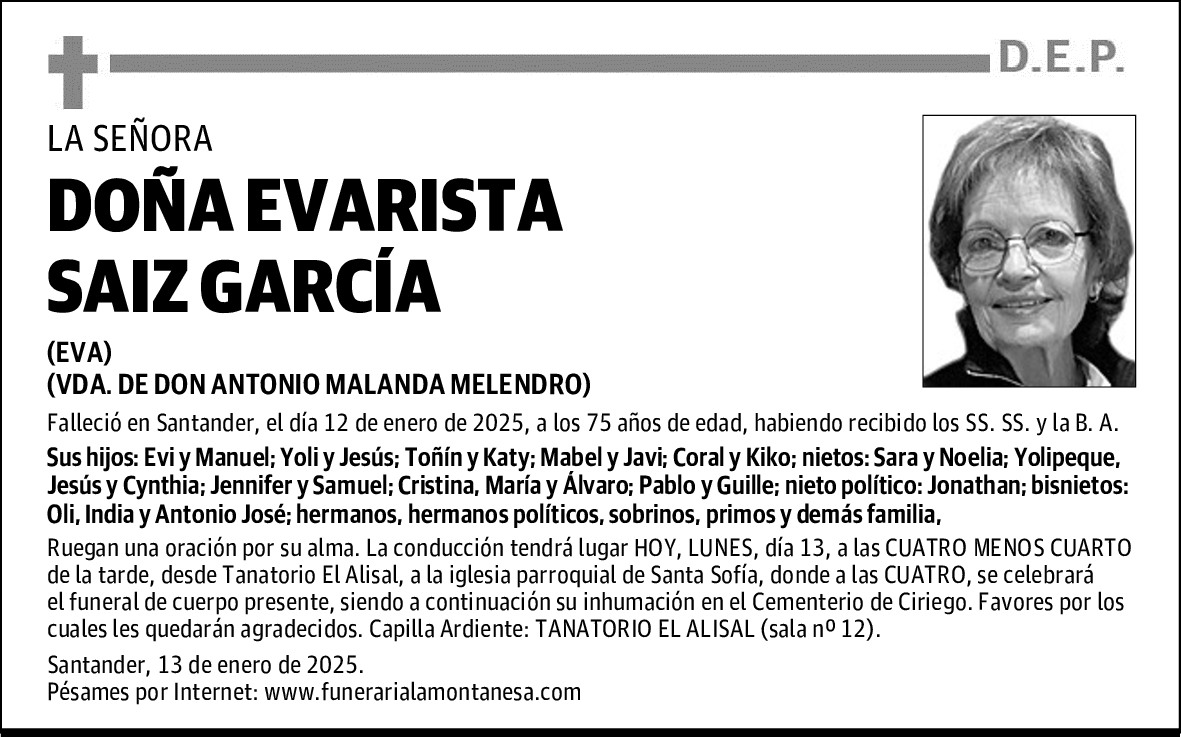 DOÑA EVARISTA SAIZ GARCÍA