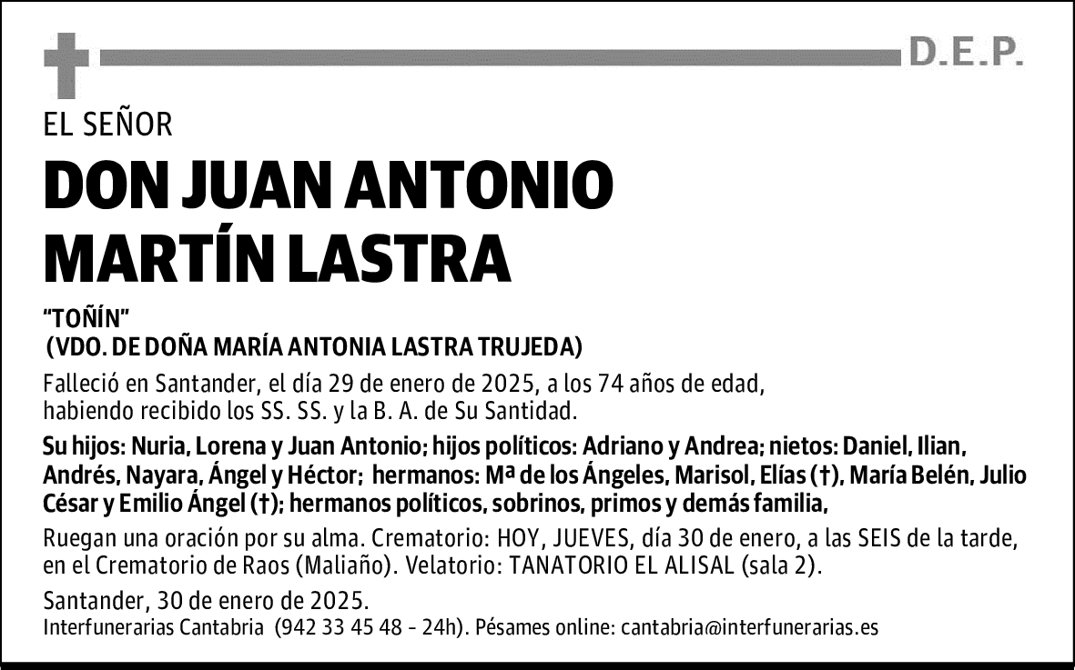 DON JUAN ANTONIO MARTÍN LASTRA