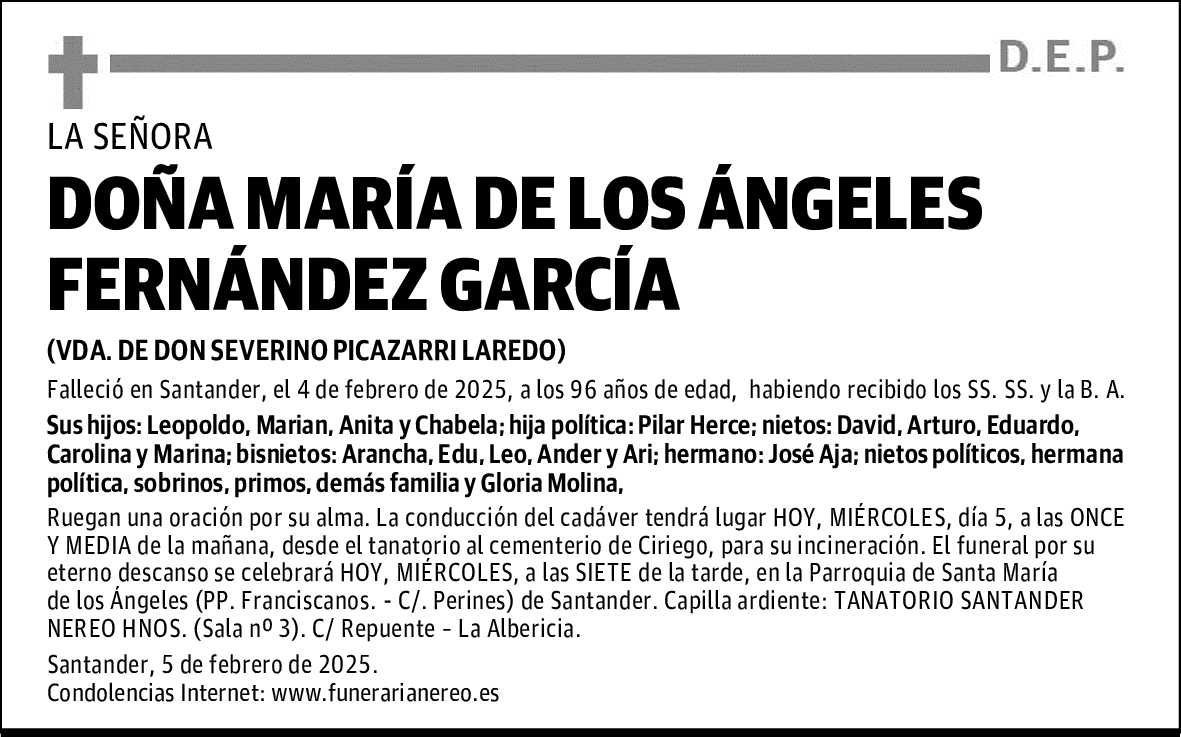 DOÑA MARÍA DE LOS ÁNGELES FERNÁNDEZ GARCÍA