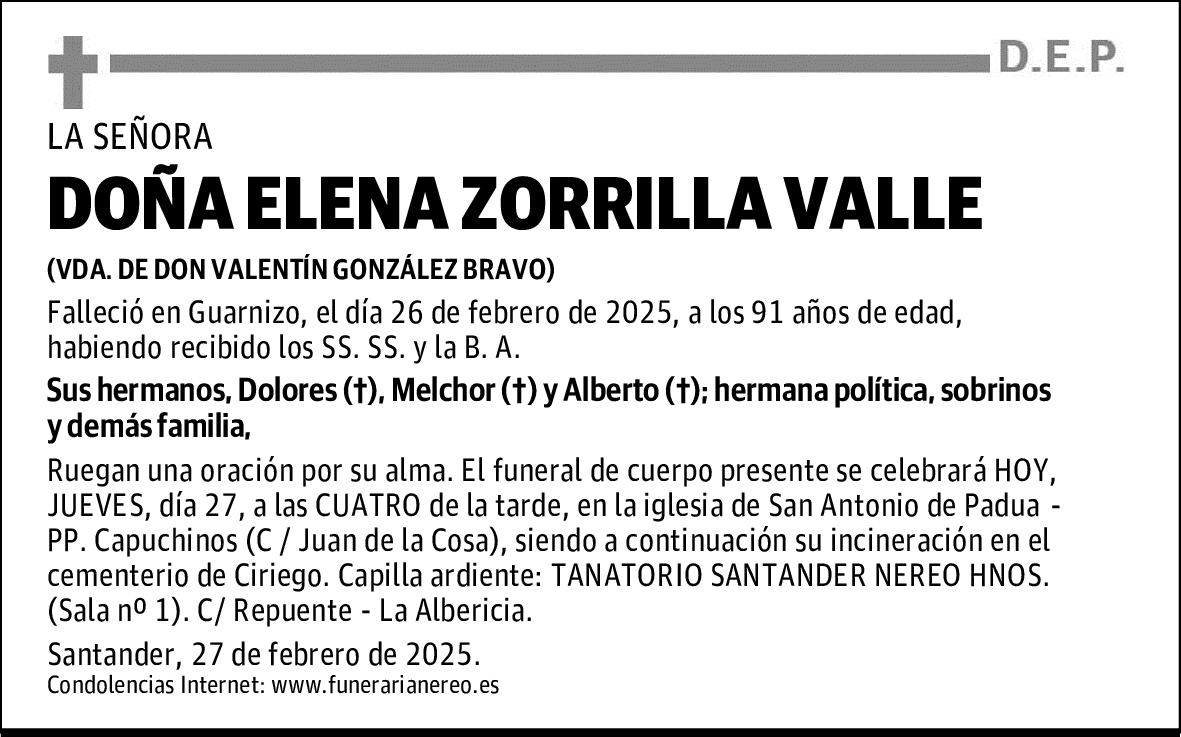 DOÑA ELENA ZORRILLA VALLE