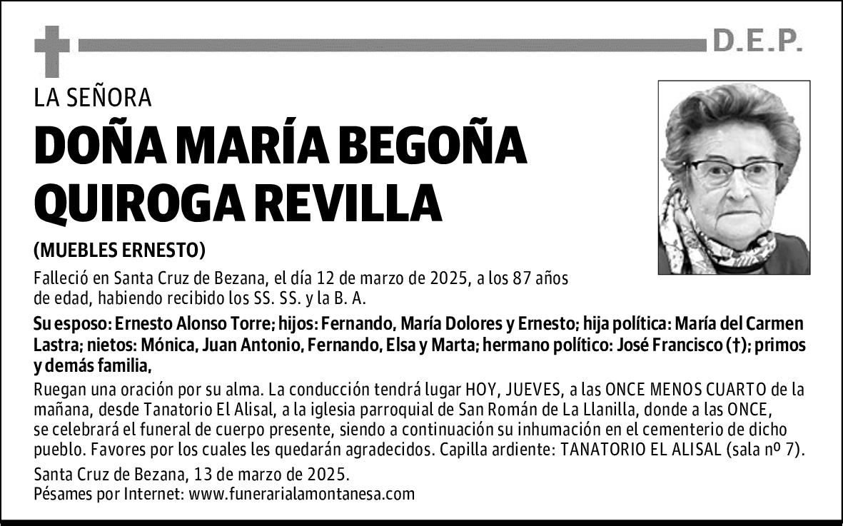 DOÑA MARÍA BEGOÑA QUIROGA REVILLA