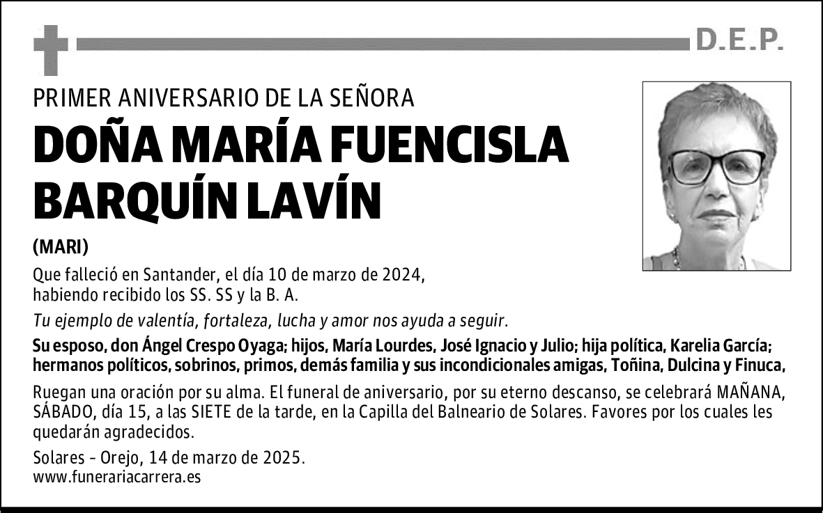 DOÑA MARÍA FUENCISLA BARQUÍN LAVÍN