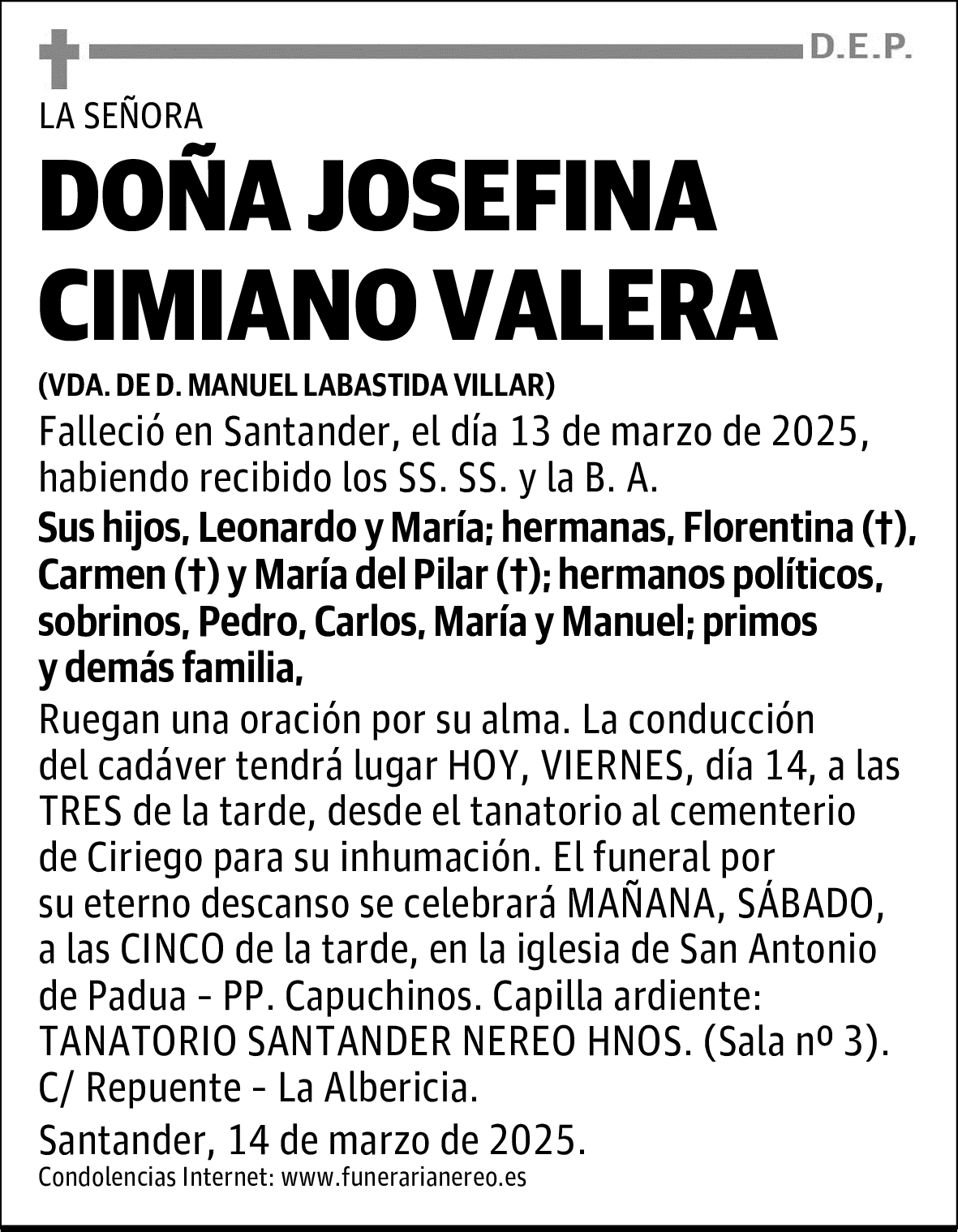 DOÑA JOSEFINA CIMIANO VALERA