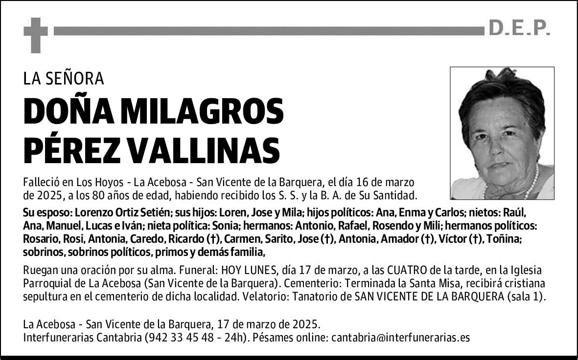 DOÑA MILAGROS PÉREZ VALLINAS