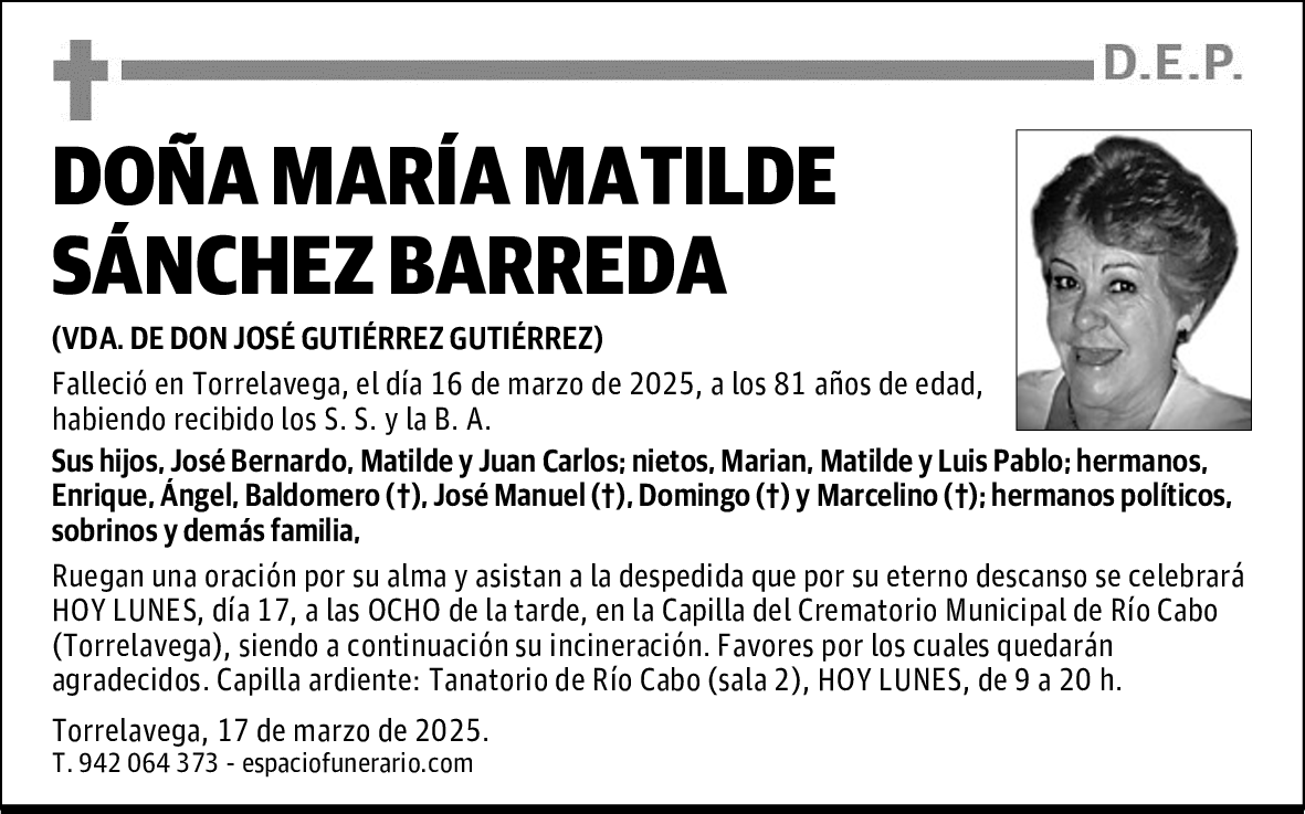 DOÑA MARÍA MATILDE SÁNCHEZ BARREDA